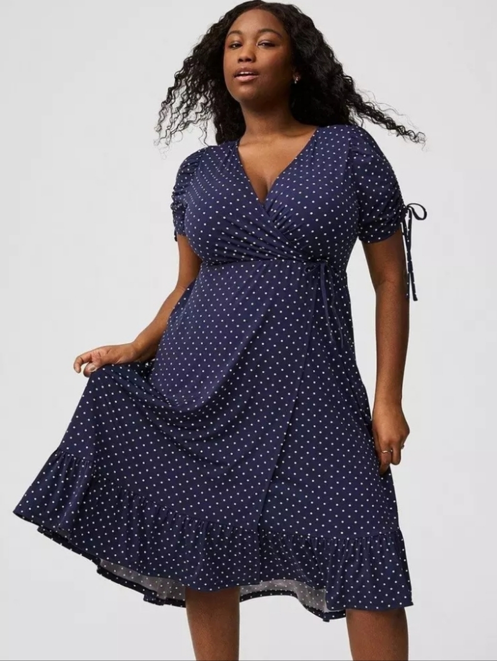 Torrid A-line Midi Wrap Dress in Miranda Dot Peacoat 2X